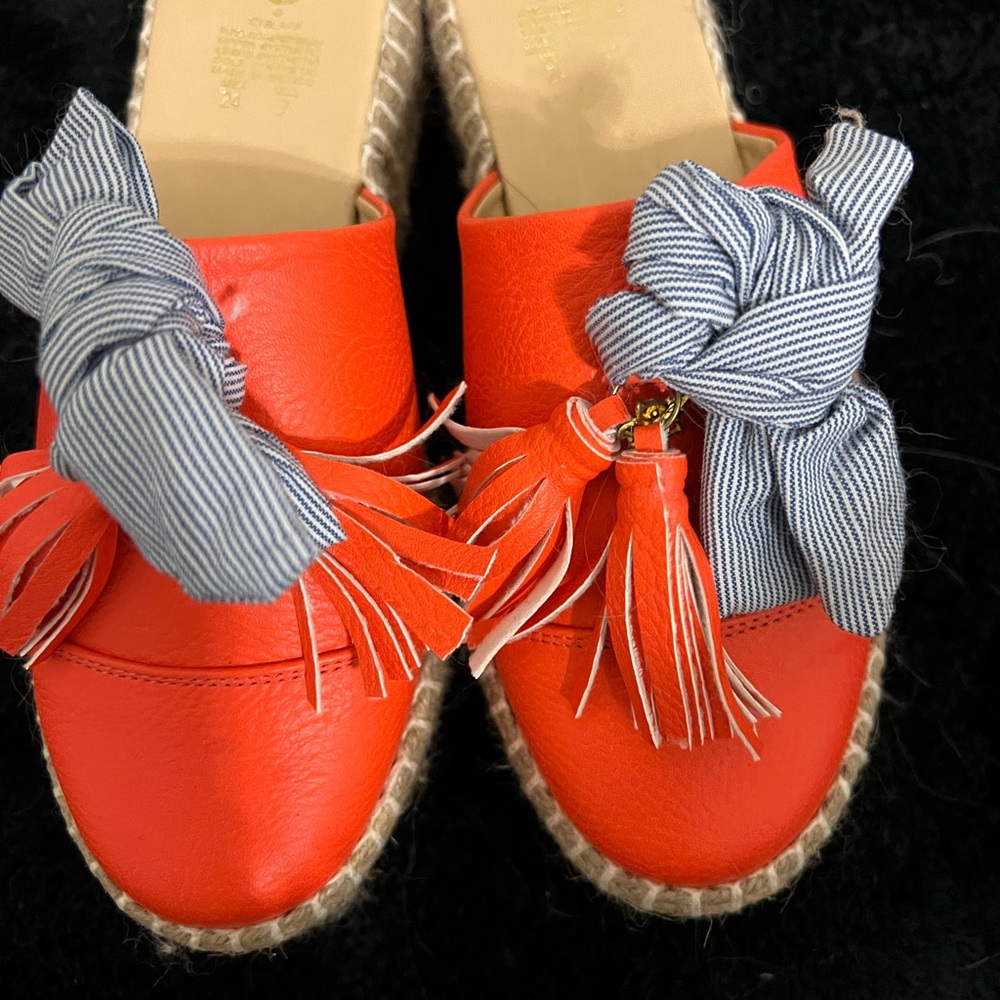 Blue and Orange Espadrilles with Gingham Bows